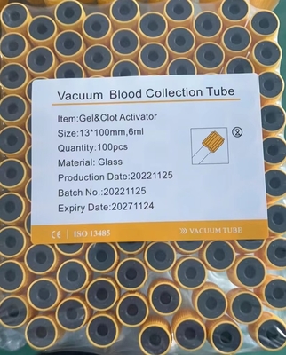 tubo 6ml do ativador do coágulo do gel de 13x100mm para testes de sangue médicos
