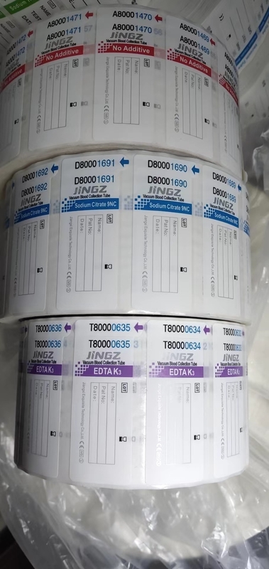 Embalagem em rolos Rótulo médico de acordo com a cor do tubo para identificação simplificada