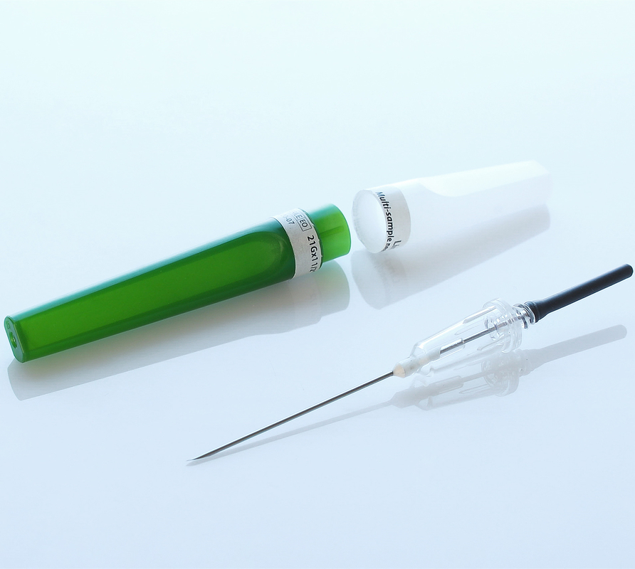 Agulha de Vacuum do flashback do verde da segurança 21G Pen Type Blood Collection Needle