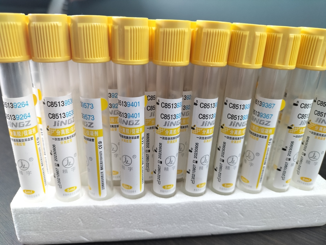 Tubo de recolha de sangue de vácuo médico JINGZ 2-10 ml Tubo de activação de coágulos de gel com topo amarelo